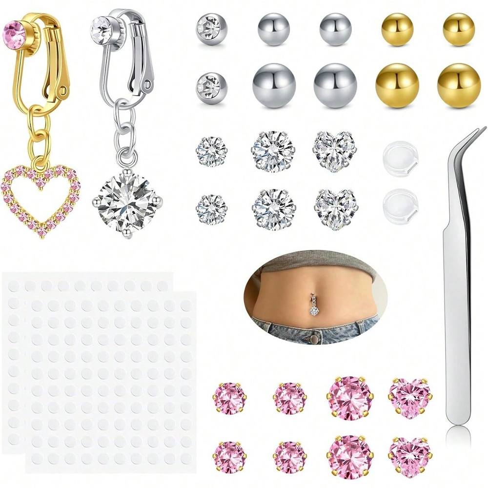 Body Jewelry Belly Button Rings - Faux piercing de nombril doré, motif