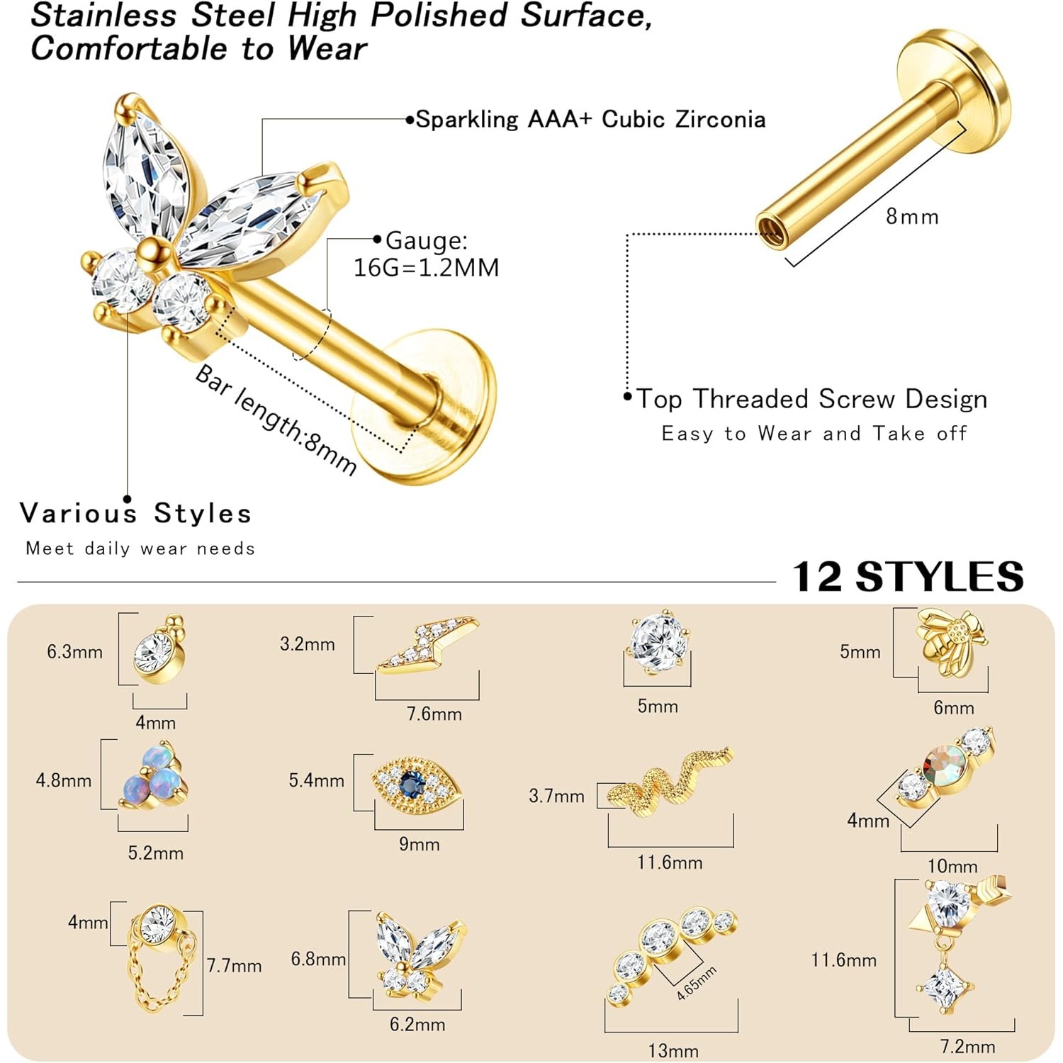Bobisty 1 pièce boucles d'orei - Body Jewelry Flat Back avis et prix